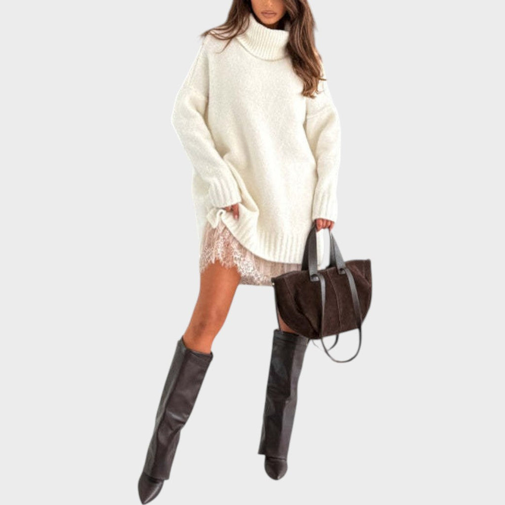 Bonnie – Oversized Strick- und Spitzenkleid-Set