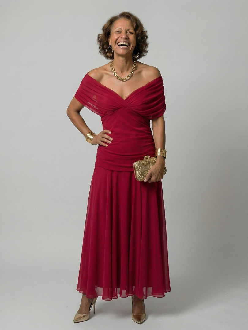 Calen | Off Shoulder Flow Midi Kleid