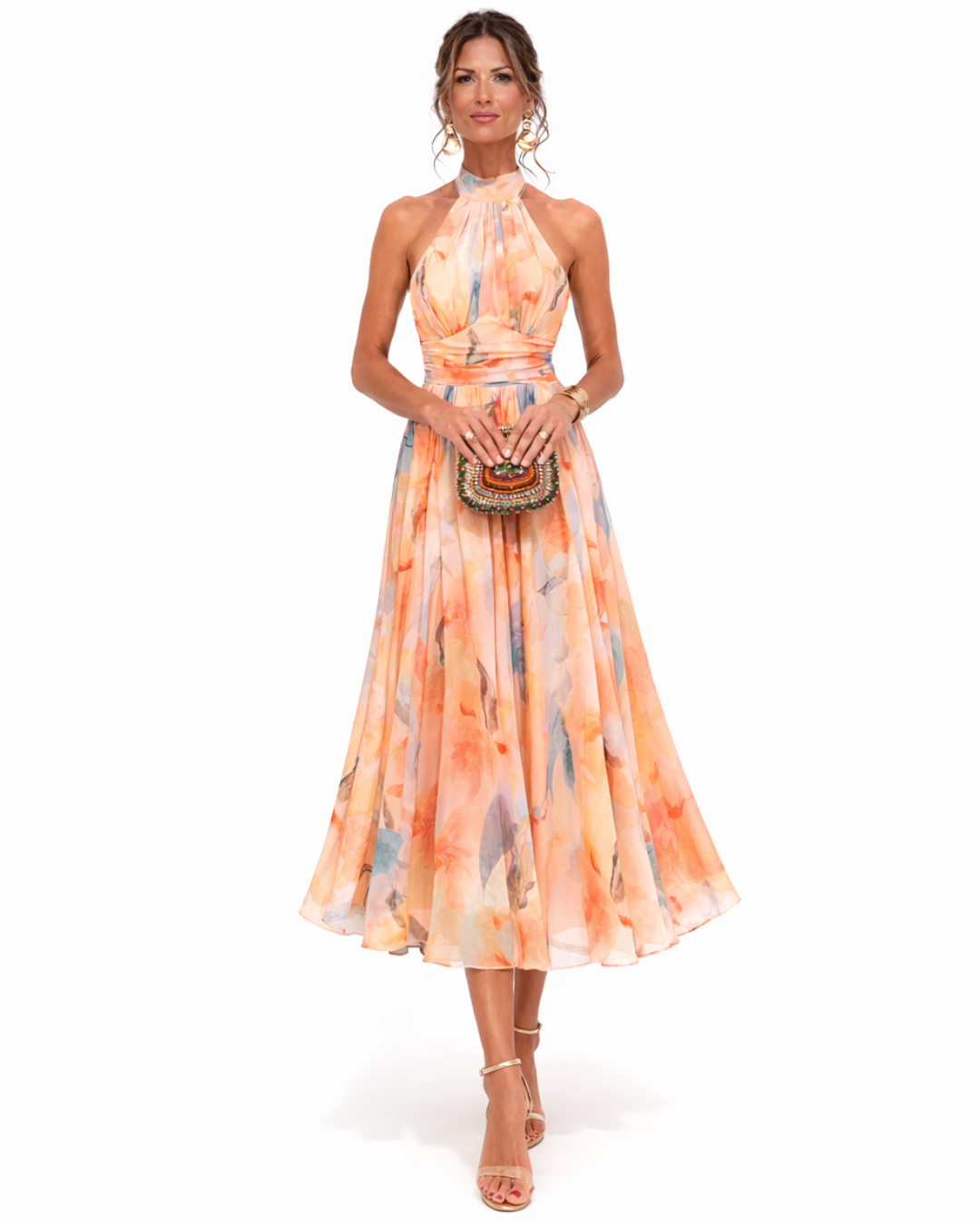 Aurora – Kleid mit Halterneck und Aquarelldruck