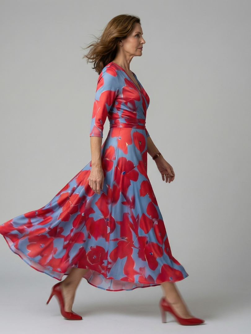 Celine | Midi-Kleid mit Kreuzwickel-Ausschnitt