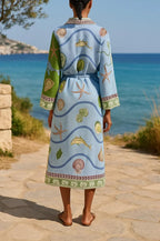 Sandra | Gürteltes bedrucktes Twill-Midi-Hemdkleid