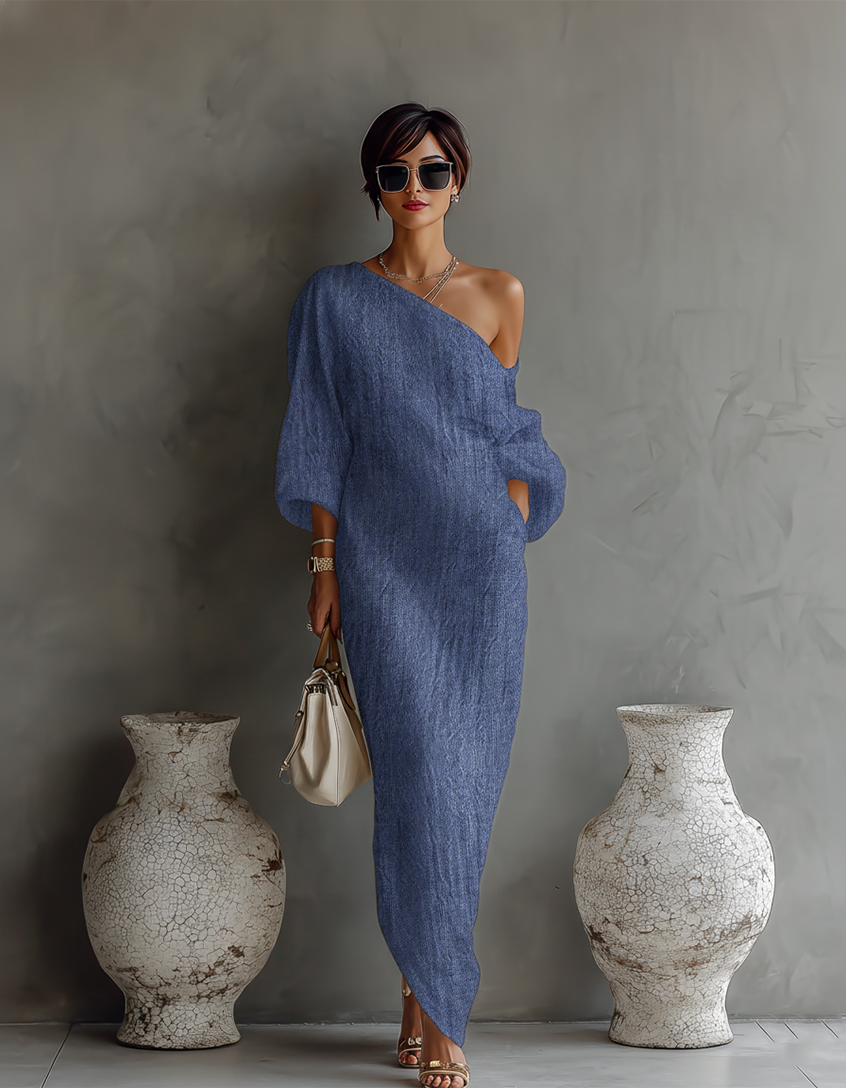 Isabella | Fließendes Leinen Kleid Off-Shoulder