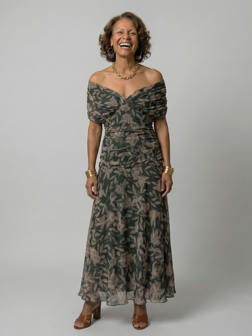 Calen | Off Shoulder Flow Midi Kleid
