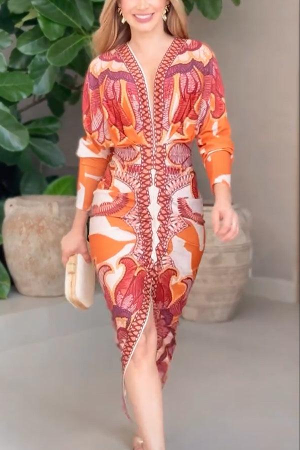 Eva | Sun Escape Einzigartiges Print Dolman Midi Kleid