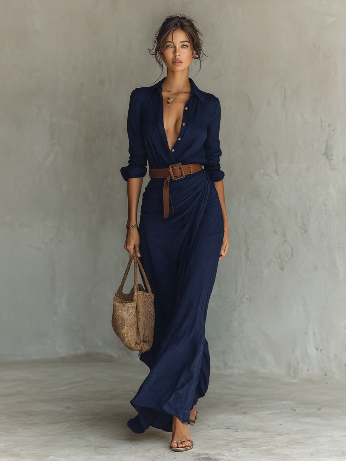 Marie | Maxi Kleid Reverskragen Lange Ärmel