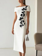 Audrey | Schickes Floral-Print Boot-Neck Midi-Kleid Outfit