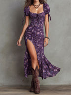 Wendy | Boho Blumige Puffärmel Midi Kleid