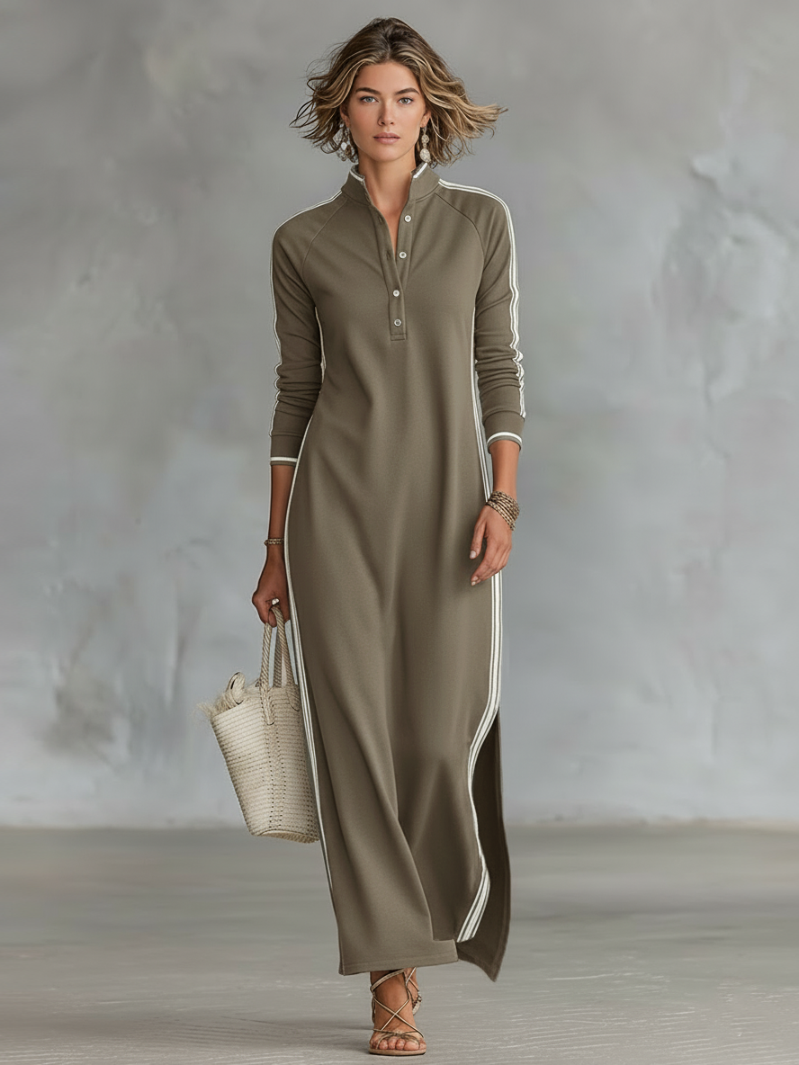 Sweat Maxi Kleid Knopfkragen