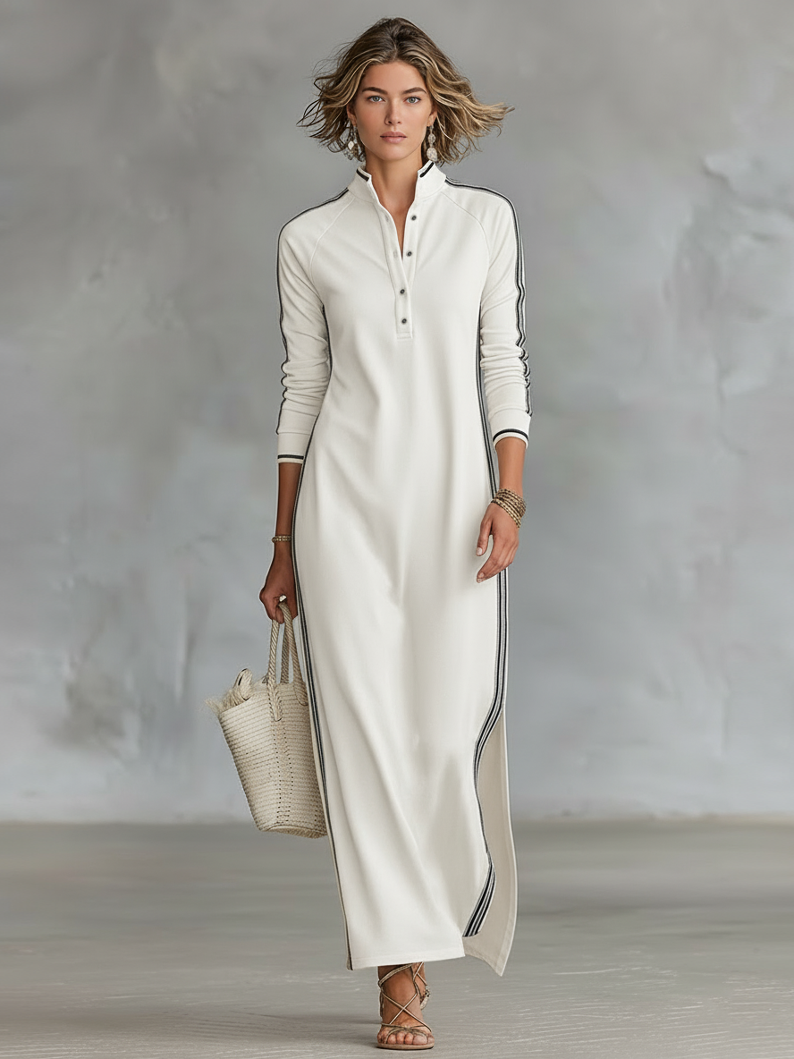Sweat Maxi Kleid Knopfkragen