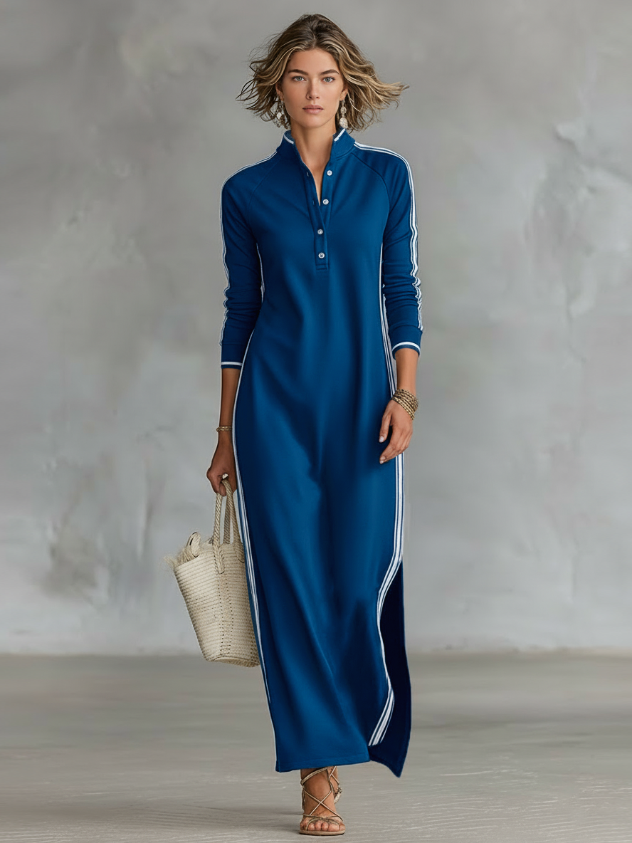 Sweat Maxi Kleid Knopfkragen