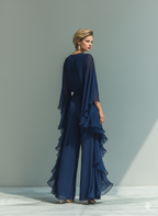 Marineblau Chiffon Set Rüschen