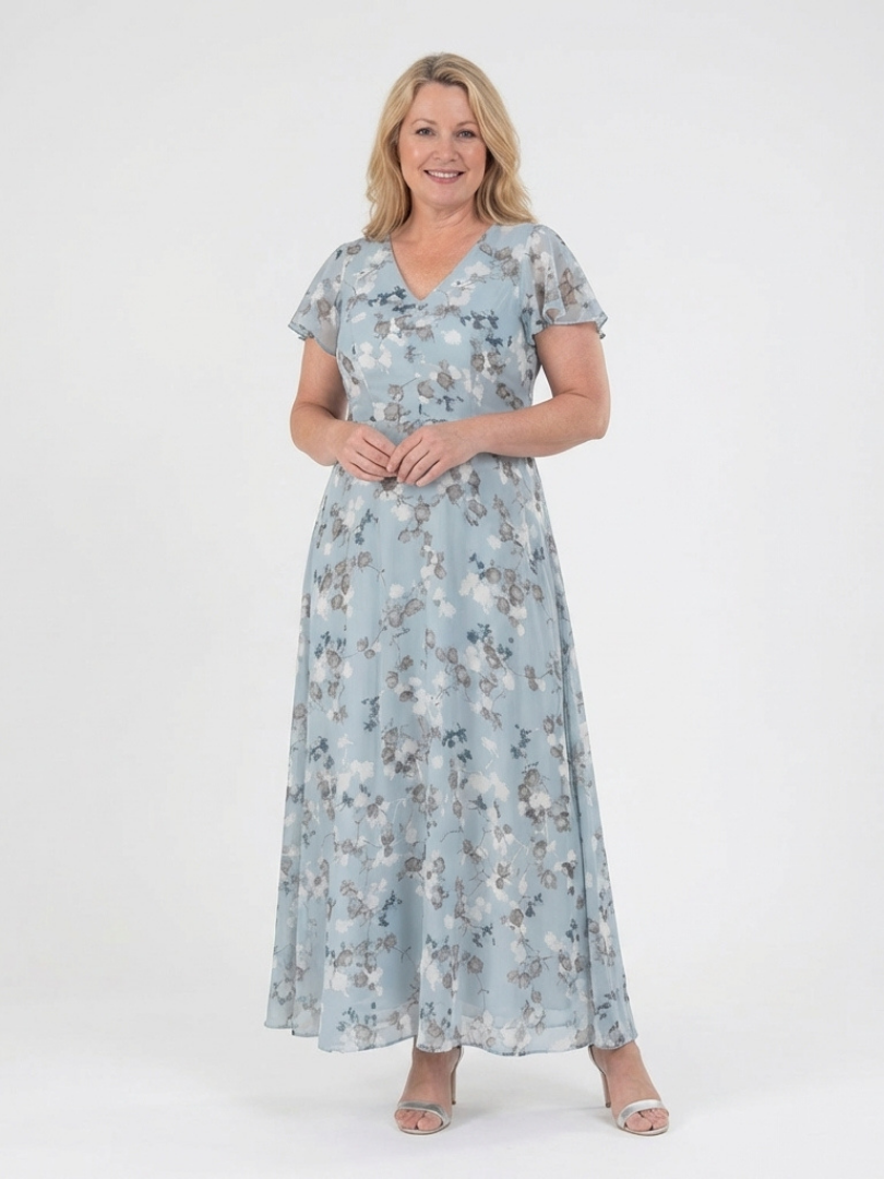 Ismeria | Florales Chiffon Maxikleid