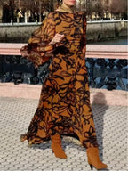 Ashley | Strand Glamour Braunes langes bedrucktes Kleid