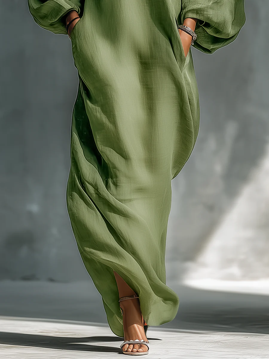 Anika | Grünes Off-Shoulder Puffärmel Maxi-Kleid