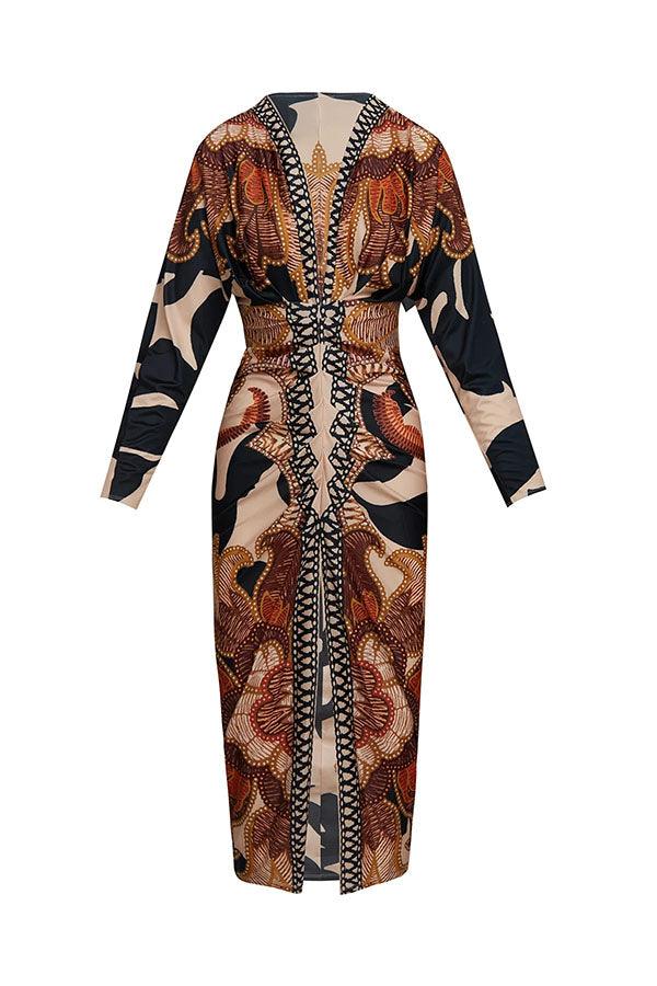 Eva | Sun Escape Einzigartiges Print Dolman Midi Kleid
