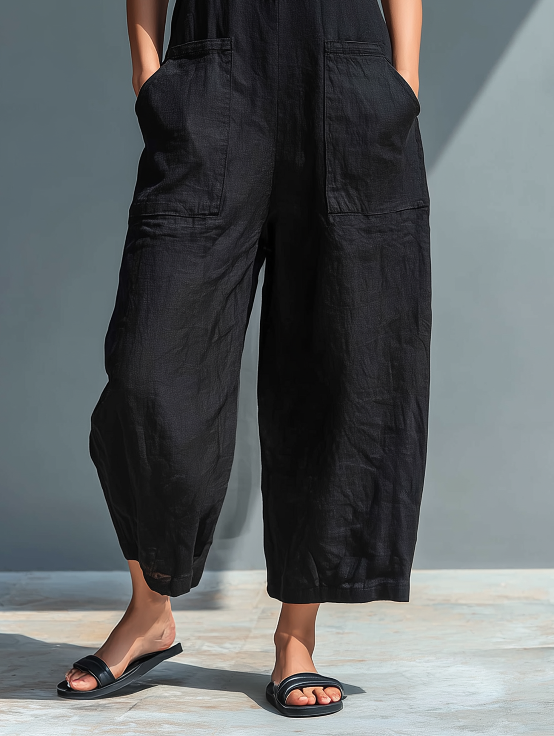 Ärmellose Leinen Latzhose