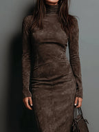 Robine | Langärmliges Wildleder-Midi-Kleid
